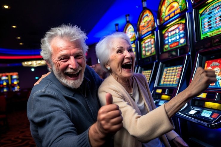 Antarmuka slot juragan togel dengan gulungan dan tombol putar